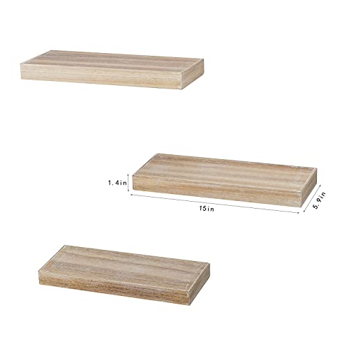 Ahdecor Floating Shelves, Wall Mounted Set Of 3 Rustic Wooden Ledge Shelves Decorative For Bedroom, Office, Kitchen, Living Room #TOP5