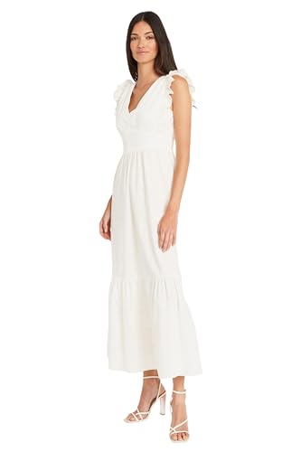 Image of Maggy London Women's V-Neck Ruffle Details Cotton Poplin Maxi Dress