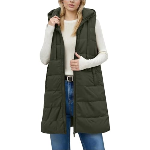 Expturelmp Women Long Puffer Vest 2025 Winter Warm Quilted Sleeveless Vests Puffy Zip up Fall Coat Outerwear4