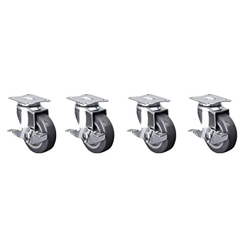 4 Pack 1.5" Caster Wheels, Rotate 360 Degrees W/Brakes Caster Wheels Swivel Plate 300 lbs Total Capacity No Noise Swivel Casters Set - 16 Screws for Free