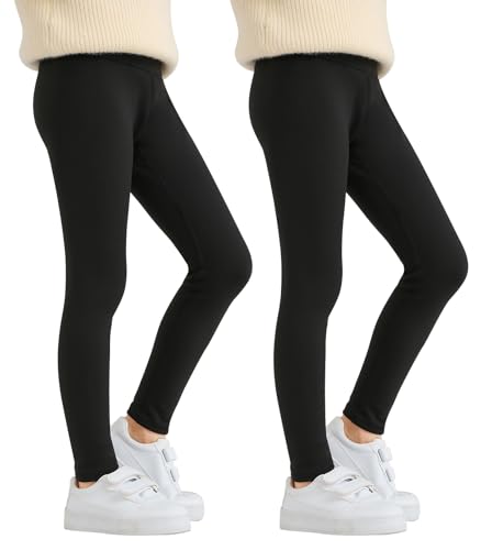 2PCS Girls Fleece Lined Leggings Kids Girls Thermal Leggings Warm Winter Athletic Compression Yoga Pants Fleece Tights