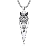 YueYuan Wolf Arrowhead Necklace 925 Sterling Silver Wolf Arrow Pendant Spearhead Protection Amulet Animal Jewelry Gifts for Men Husband Father Son