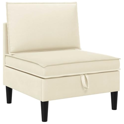 Salón pequeño ordenado gracias al sofá central con espacio de almacenamiento de terciopelo crema 2