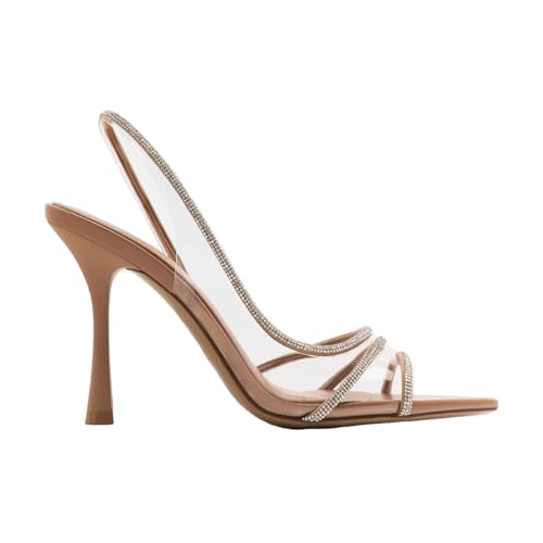 Women's Slingback Heels With Pearl Detail Vinyl Pointed Toe Back Strap Elastic Piece Wedding Party Evening Dress Shoes for Women Ladies Girls