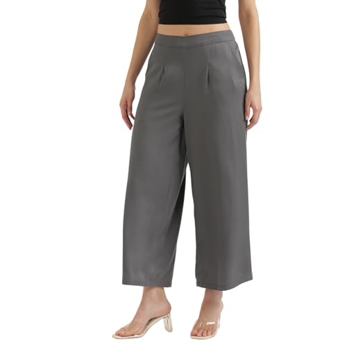 Image of SAADAA Palazzo Pants for Women Half-Elasticated Waistband | Palazzo for Women in Soft Viscose Fabric | Regular Fit with Mid Rise Waist & Deep Pockets | Versatile for Formal & Casual Wear