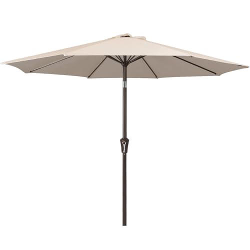 Image of JEAREY 9FT Outdoor Patio Umbrella Outdoor Table Umbrella with Push Button Tilt and Crank, Market Umbrella 8 Sturdy Ribs UV Protection Waterproof for Garden, Deck, Backyard, Pool (Cream Beige)