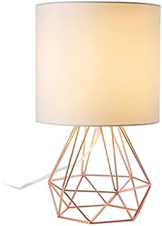 VONLUCE Modern Table Lamp with Hollowed Out Base, Metal Wire Cage Base Rose Gold Desk Lamp with White Fabric Shade for Living Room Bedroom Dining Room