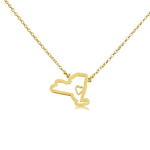Gold Plated Sterling Silver Necklace American USA State Pendant Necklace NY New York Home is Where The Heart is