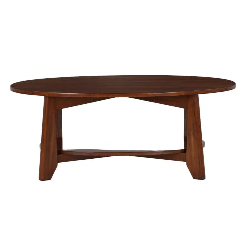 Image of Royaloak Atlanta American Wooden Center Table for Living Room | Solid Wood | Bottom Shelf | Oval Designed Surface for a Sophisticated Look | Angled Legs for Stability |Living Room Centre Table