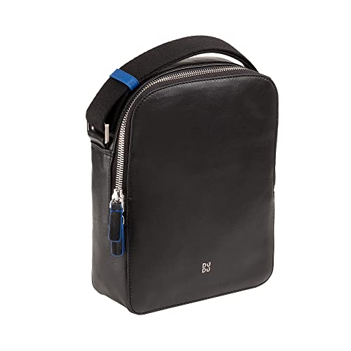 Sac bandoulière en cuir véritable noir pour homme avec multi-compartiments