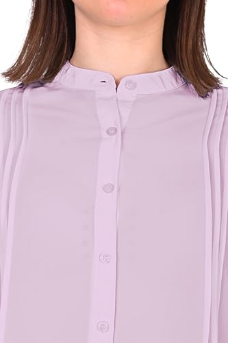 Image of Women's Regular Fit Solid Pleated Cotton Blend Shirts