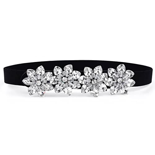Women's Black Stretchy Crystal Waist Belt, Elastic for Dresses