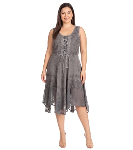 Image of Sakkas Magdilena Stonewashed Corset Front Embroidered Dress
