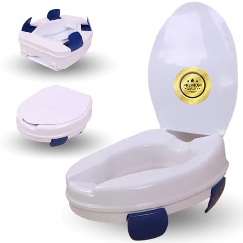 OrtoPrime Elevador WC Adultos 11cm CLIPS REGULABLES Alzador wc CON TAPA Asiento adaptador WC Adulto ORTOPÉDICO alzador wc adulto Elevador Inodoros COMFORT Elevador para el WC - Alza wc para Mayores