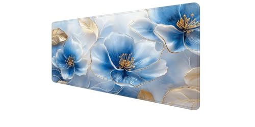 Desk mat bleu motif fleur 1000x500mm pour un bureau gamer ordonné