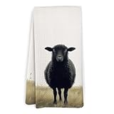 KFXHANGD Black Sheep Farmhouse Kitchen Towels, Sheep Gifts Dish Towels, Vintage Rustic Farm Animal Dish Towels Decorative Hand Tea Towel for Bathroom Kitchen, Gifts for Animal Lovers, 16x24 Inches