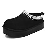 DREAM LAKE Women's Platform Slippers,Mini Boots,Memory Foam Arch Support, Non-Slip Sole,Indoor Outdoor House Shoes for Winter Comfort(Black,9)