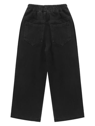 Kids Girls Denim Cargo Pants Waist Elastic Waistband Buttons Straight-Leg Jeans Casual Outerwear with Pockets4