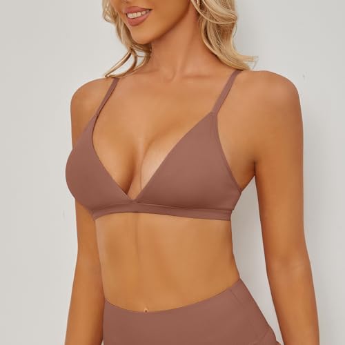 Image of INIBUD Bralette for Women Triangle Cups Adjustable Straps Wireless Bra Deep V Neck Removable Padded Seamless