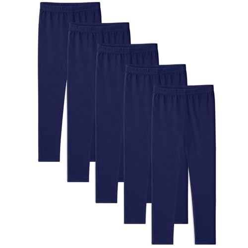 BOOPH 5 Pack Girls Leggings Full Length Stretchy Pants Cotton Kids Footless Navy 9-10 Years
