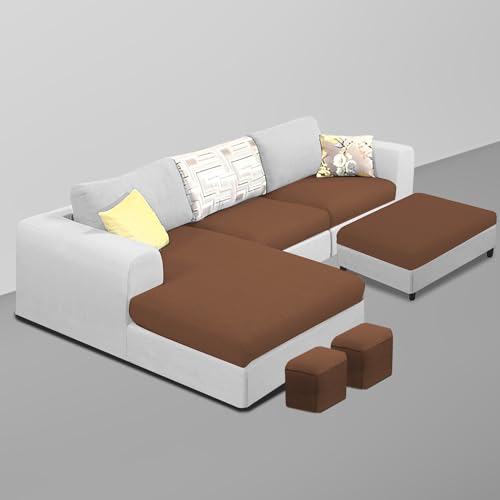 Image of Koza LHS 4 Seater L Shape Sofa Set with Center Table for Living Room (Brown Grey Fabric) Premium Fabric Sofa