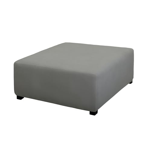 Image of PureFit Super Stretch Form Fit Square Ottoman Cover Rectangle - Ottoman Slipcovers for Foot Stool & Folding Storage Furniture for Living Room with Nonslip Elastic Bottom (Medium-XL, Light Gray)