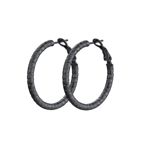 FindChic Stainless Steel Hammered Hoop Earrings for Women Gold Plated/Black 30mm/40mm/60mm/80mm/100mm 5 Sizes Large Ear Hoops, with Gift Box 30.0 Millimeters Black