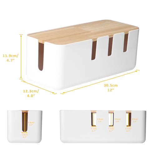 Cable Management Box by Baskiss, 12x5x4.5 inches, Wood Lid, Wire Organizer for Desk TV Computer USB Hub System to Cover and Hide & Power Strips & Cords - Image 4