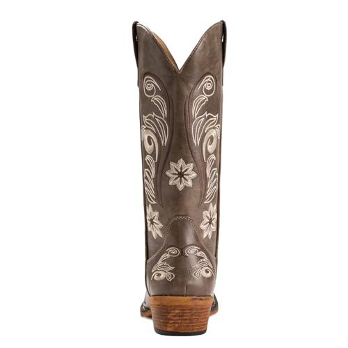Image of IUV Cowboy Boots For Women Mid Calf Cowgirl Boots Embroidered Pull-On
