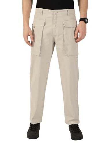 Image of Thomas Scott Men's | Solid | Light Weight | Breathable Fabric | Mid Rise | Regular Fit | Cotton Blend | Button Waist | Cargo | Trouser | Pants