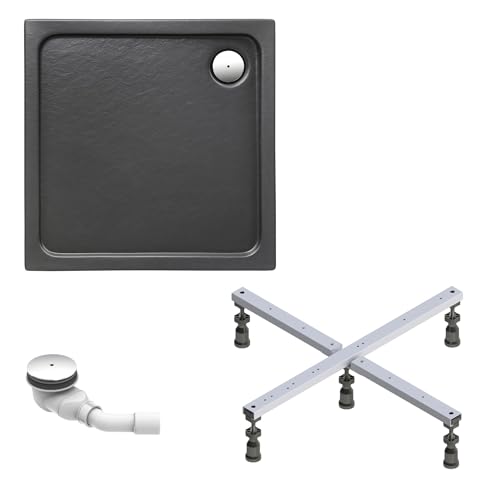 Schulte Duschwanne Adria mit Fußgestell und Ablauf, 80x80 cm, Acryl mit Strukturoberfläche, Anthrazit matt, pflegeleicht und alterungsbeständig