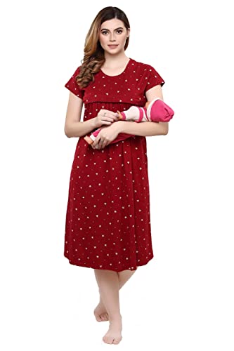 Image of TIGYWIGY Women's Cotton Printed Knee Length Maternity /Feeding /Nursing Nighty