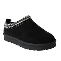 GIRLS FAUX FUR SLIPPER KIDS SLIP ON WARM WINTER COSY SNUG AZTEC MULES SHOES BOOT BLACK EU 31