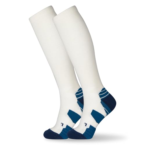 Image of +MD Cotton Compression Socks for Women & Men 4 /6 Pairs 15-20mmHg Knee High for Sports, Travel, Nursing Long Sitting Standing