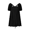 Women Y2k Puff Sleeve Mini Dress Square Neck Flowy Sundress Backless Ruffle A Line Babydoll Dress Summer Dresses Black #4