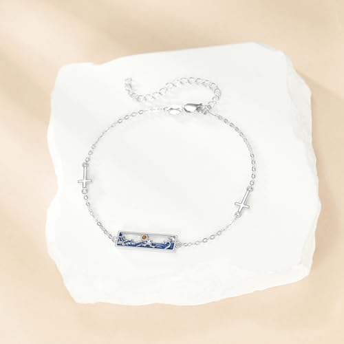 Image of AOBOCO Mustard Seed Anklet Bracelets 925 Sterling Silver Cross Faith Anklets Chain Christian Religious Jewelry Gifts for Women