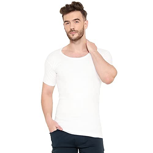 Image of Men's 100% Cotton Half Sleeve Round Neck Vest - Soft & Breathable Dailywear Baniyan, Pack of 2 /3 /5 /10 (White)