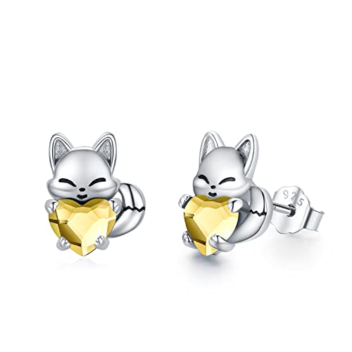 Fox Earrings Sterling Silver Birthstone Earrings Cute Animal Crystal Earrings Hypoallergenic Studs Earrings for Sensitive Ears Fox Jewelry Gifts for Women Girls Daughter