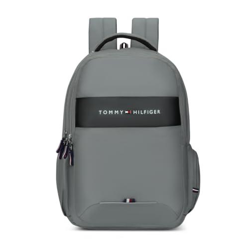 Tommy Hilfiger Joshua Polyester Unisex 15 Inch Laptop Backpack - Light Grey | 21 Ltr Capacity|Padded & Adjustable Strap| Water Resistant | 3 Compartme