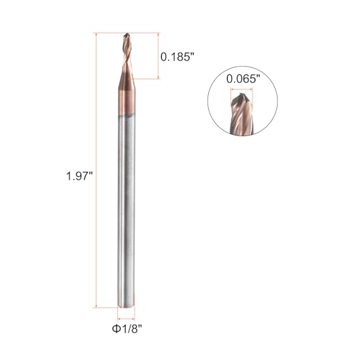 Image of HARFINGTON Ball Nose End Mill 2 Flute 0.065 inch Diameter 1 /8 inch Shank Tungsten Carbide Uncoated Spiral CNC Router Bits 0.185 inch Cutting Length Single End Ball for Carving Engraving Grinding