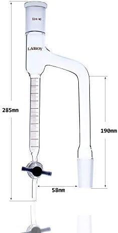 Laboy Glass Dean Stark Distillation Receiver Graduated 20ml with 24/40 Joints & 2mm PTFE Stopcock