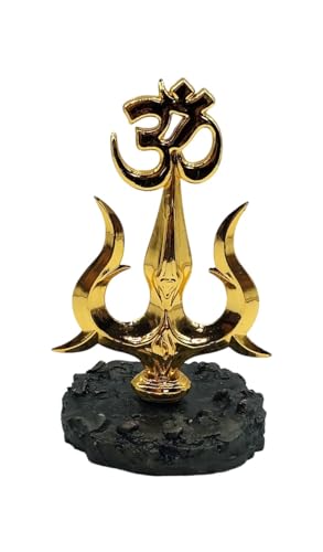 Image of Nandi Idol, Handcrafted Matt Finish Shiva's Cow Statue for Temple Puja & Home, Nandi Pindi Showpiece, Ideal Gift Item for Housewarming Black (om trishul 2)