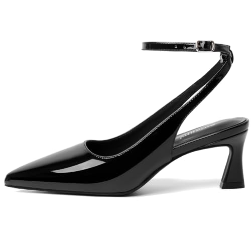 Image of Susanny Slingback Kitten Heels Elegant Dressy Pumps for Women Closed Pointy Toe Sexy Chunky High Heels Wedding Bride Prom Party Dress Shoes