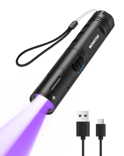 MOWETOO Type-c Rechargeable Torch,2 in 1 UV Torch with 6Modes,Black Light 395nm,Waterproof,Adjustable Focus,Super Bright LED,for Camping, Hiking,Pet Urine,Scorpion etc,Powerful and mini Flashlight.
