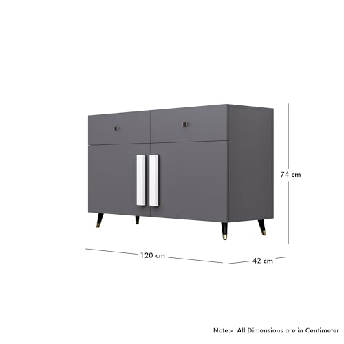 Image of Bniture Storage Cabinet Wooden for Living Room Sideboard with 2 Drawer and 2 Door | Multipurpose Storage Organizer Chest of Drawer Cabinet for Home Hallway Drawing Room Bedroom Kitchen | Slate Grey
