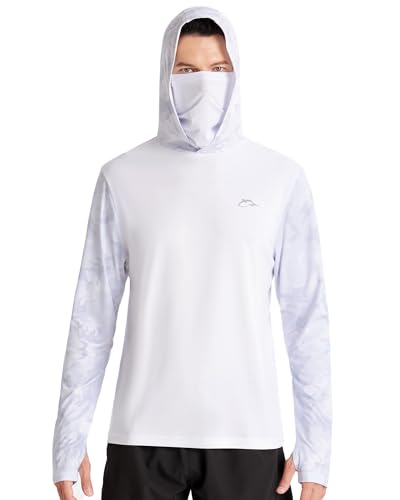 Image of FISHEAL Men's Performance Fishing Hoodie Shirt - UPF 50+ UV Sun Protection Long Sleeve Shirts with Mesh Face Mask