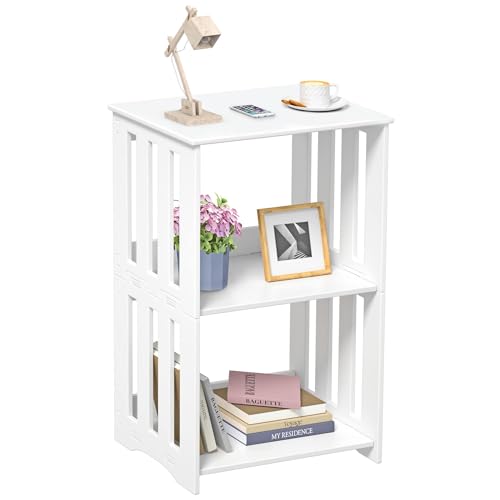 Image of HAYOFAMY 3-Tier End Table Nightstand White, Narrow Side Table with Storage Shelf, Small Bookshelf Bedside Table for Bedroom, Living Room, Office, Bathroom