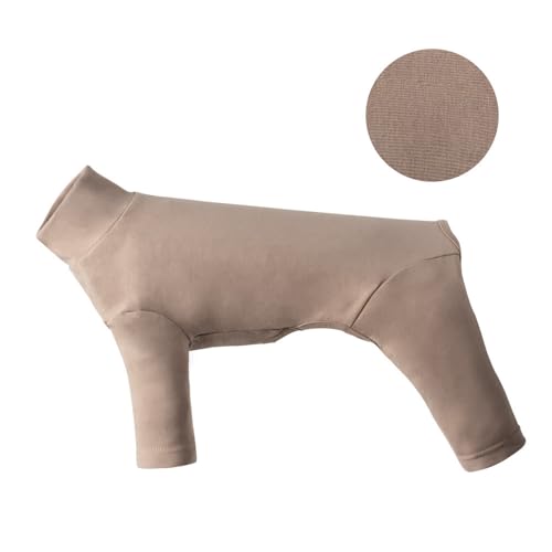 ICOUCHI 犬のパジャマ 春秋冬適用 ロンパース つなぎ 綿製 ドッグウエア Tシャツ 無地 小中型犬 洋服 おしゃれ かわいい 防寒 保温 通気 部屋着 寝間着 ルームウェア お出掛け用 散? (L,カーキ)