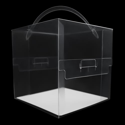 WsrrLun 50 Pcs Clear Cake Box Set, Plastic Cake Carrier with Lid and Handle, Stackable Cupcakes Cookies Chocolates Display Containers for Wedding Birthday Party (5.12 * 5.12 * 5.12in)