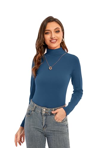 Image of Womens Long Sleeve Turtleneck T-Shirts Casual Lightweight Slim Fit Cozy Base Layer Top